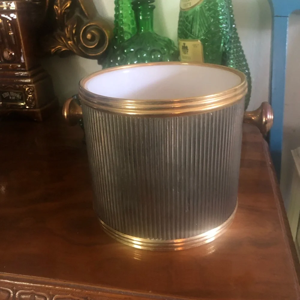 Vintage Brass & Silver Metal Ice Bucket